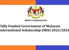 Fully Funded Government of Malaysia International Scholarship (MIS) 2023