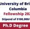 UBC Doctoral Fellowships 2024 in Canada