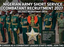 Nigerian Army Short Service Combatant Recruitment 2027